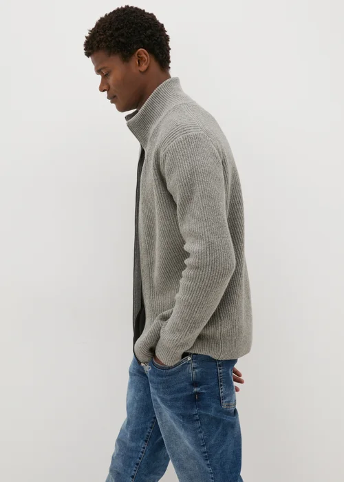 Grey Ribbed Full Zip Cardigan - S Image 1