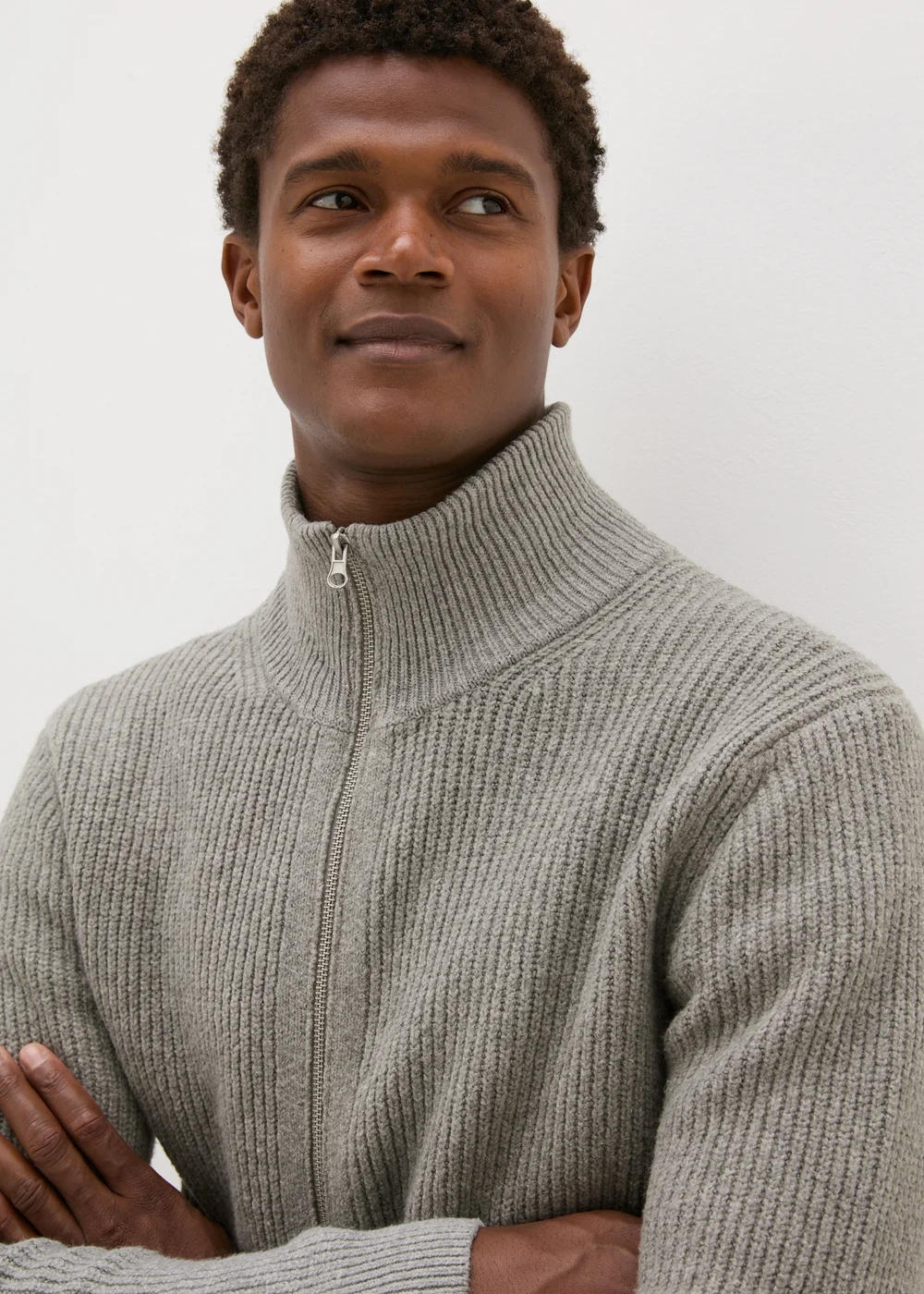 Grey Ribbed Full Zip Cardigan - S Image 2
