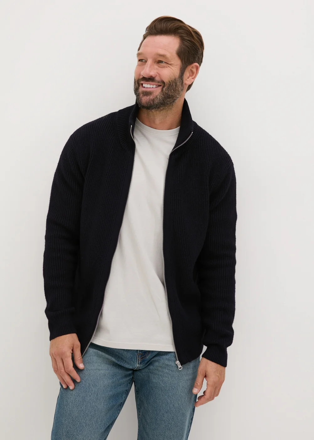 Black Ribbed Full Zip Jumper - S Image 1