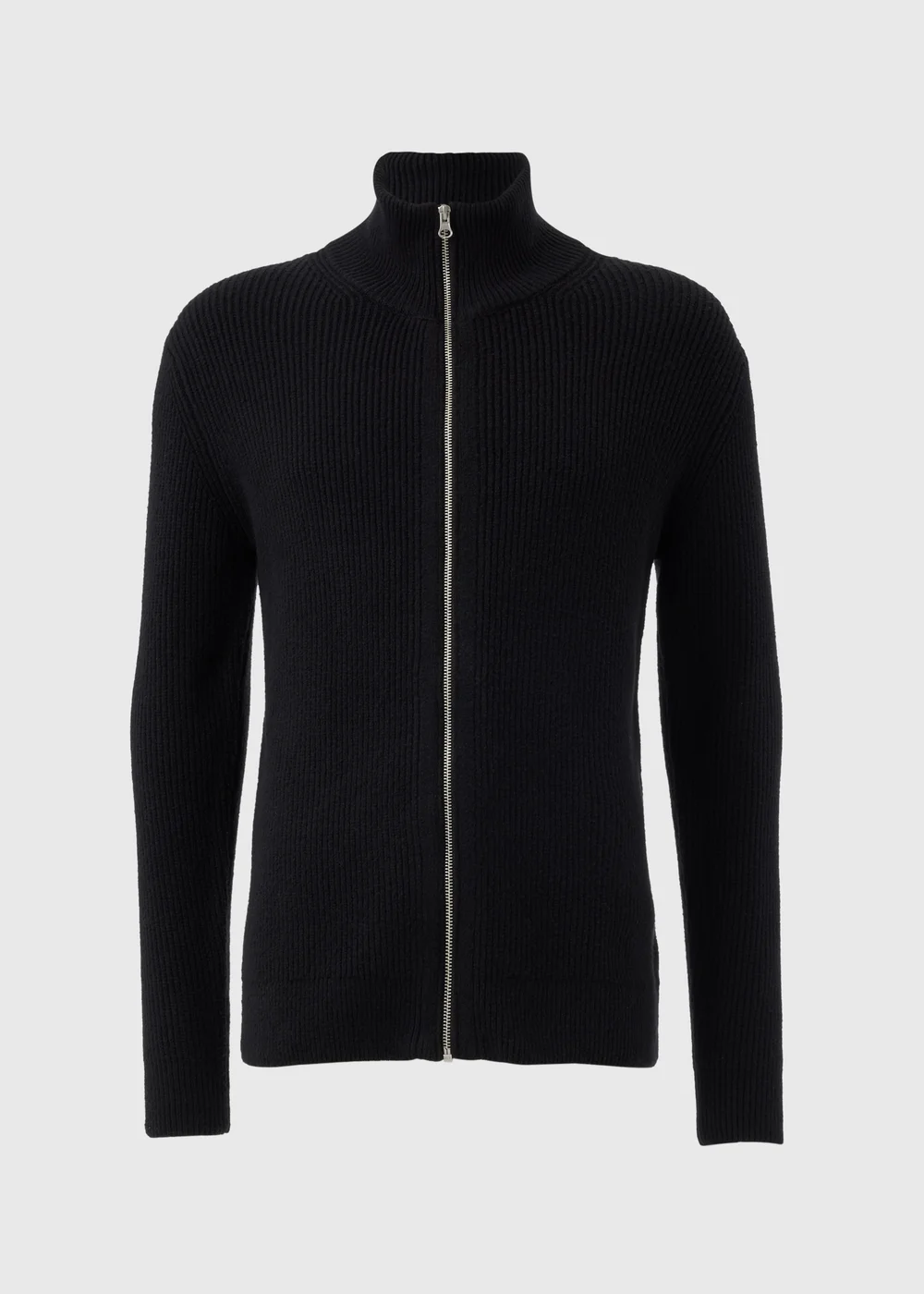 Black Ribbed Full Zip Jumper - S Image 3