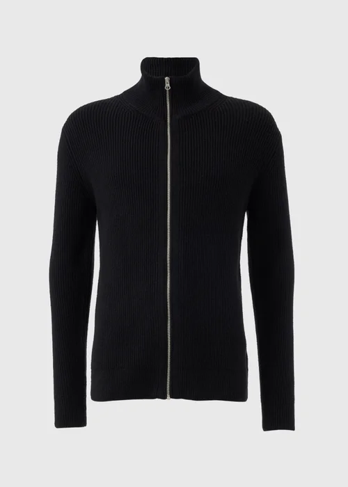 Black Ribbed Full Zip Jumper - S Image 3