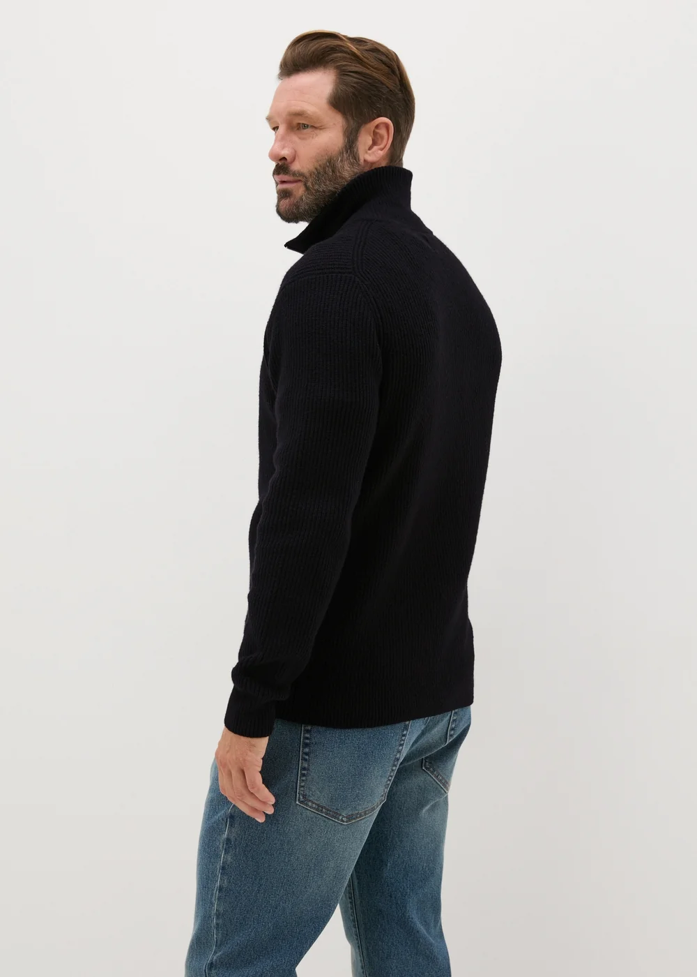 Black Ribbed Full Zip Jumper - S Image 2