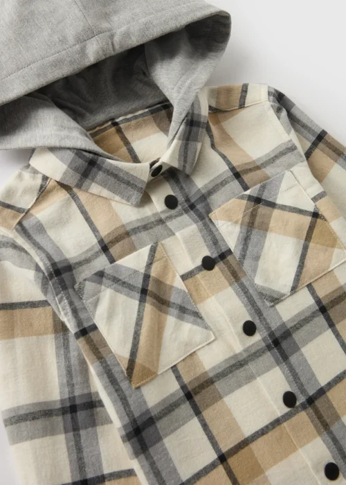 Boys Stone Check Hooded Shacket (1-7yrs) - 1-1.5 Yrs Image 2