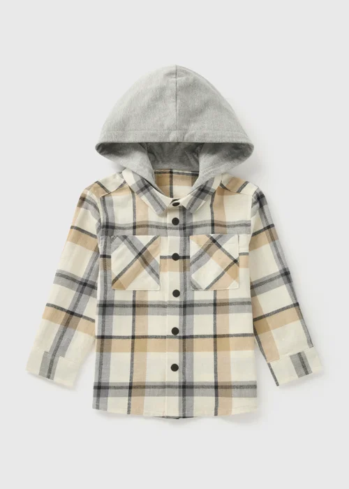 Boys Stone Check Hooded Shacket (1-7yrs) - 1-1.5 Yrs Image 1