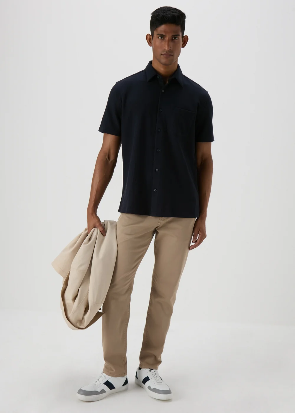 Navy Textured Jersey Shirt - S Image 4
