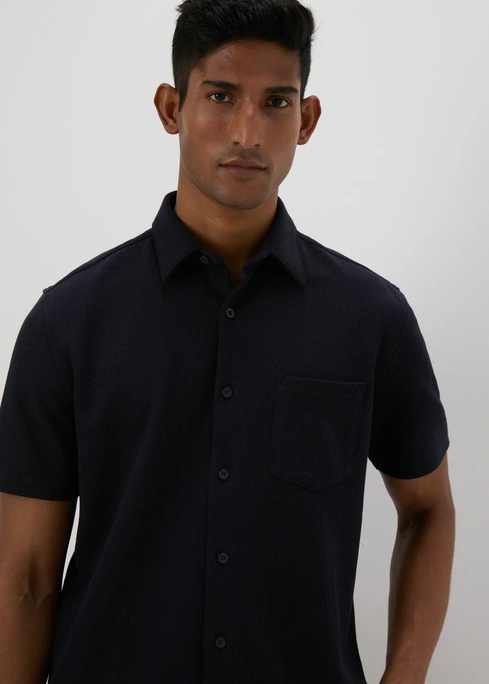 Navy Textured Jersey Shirt - S Image 3
