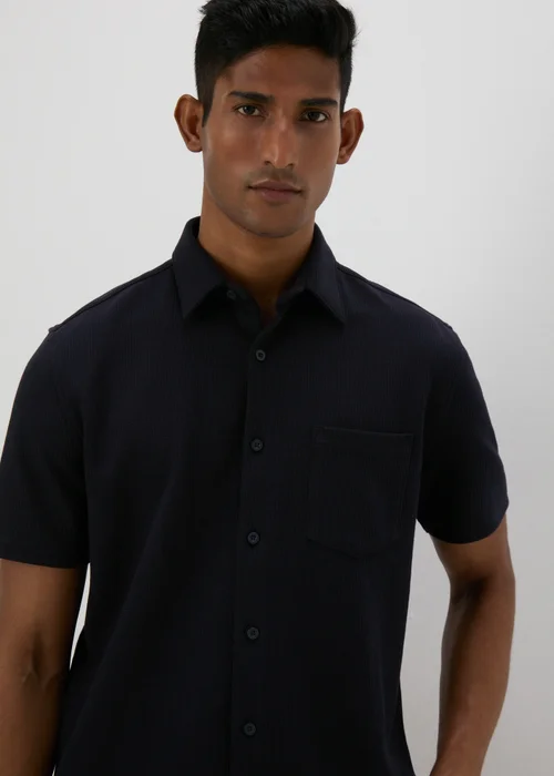Navy Textured Jersey Shirt - S Image 3