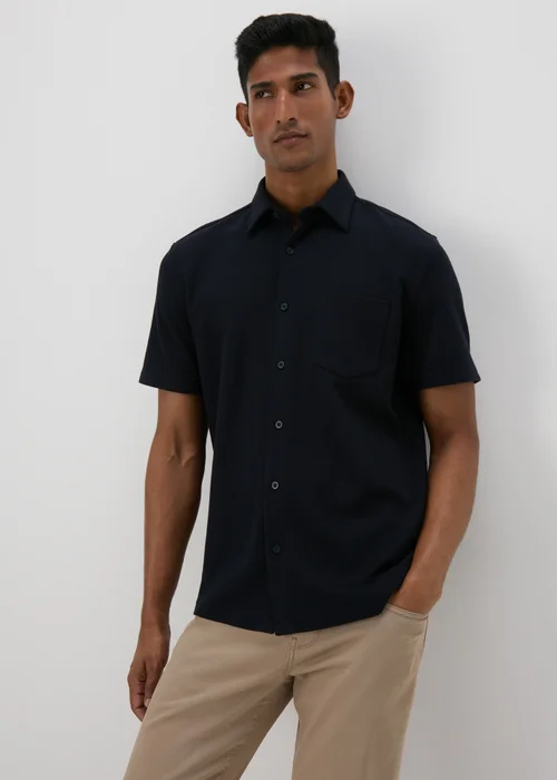Navy Textured Jersey Shirt - S Image 1