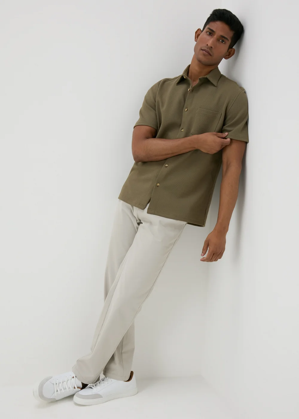 Olive Textured Jersey Shirt - S Image 4