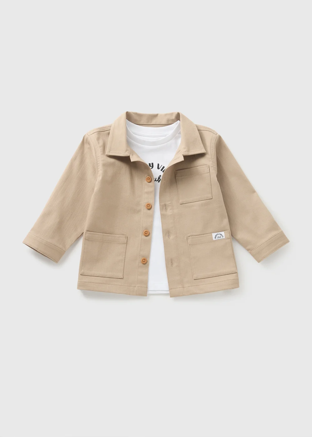 2 Piece Boys Beige Shacket & T-Shirt Set (1-7yrs) - 1-1.5 Yrs Image 1