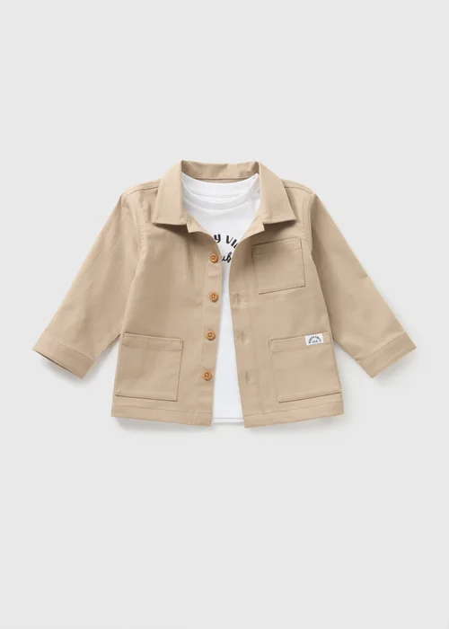 2 Piece Boys Beige Shacket & T-Shirt Set (1-7yrs) - 1-1.5 Yrs Image 1