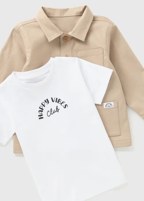 2 Piece Boys Beige Shacket & T-Shirt Set (1-7yrs) - 1-1.5 Yrs Image 2