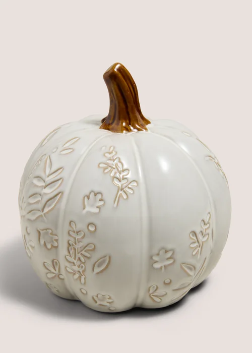 Cream Embossed Pumpkin Ornament Image 1