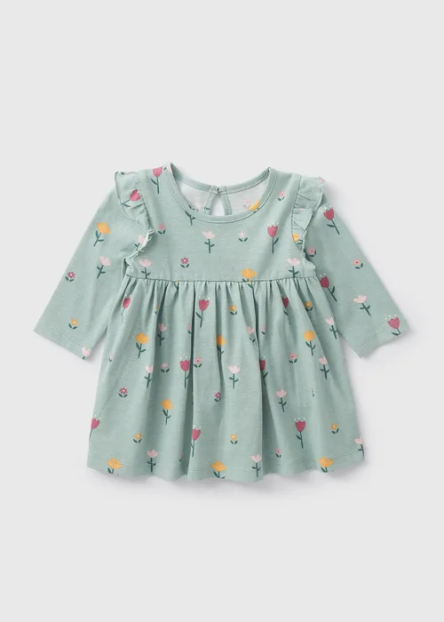 Baby Green Floral Frill Dress (Newborn-23mths) - 0-3 months Image 1