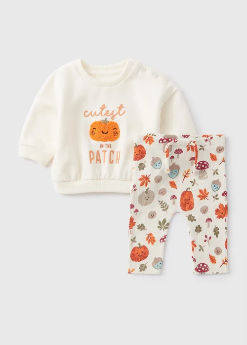Baby Cream Pumpkin Sweatshirt & Leggings Set (Newborn-23mths) - Age 0 - 3 Months Image 1