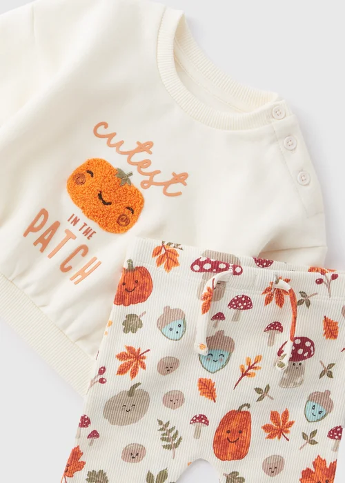 Baby Cream Pumpkin Sweatshirt & Leggings Set (Newborn-23mths) - Age 0 - 3 Months Image 2