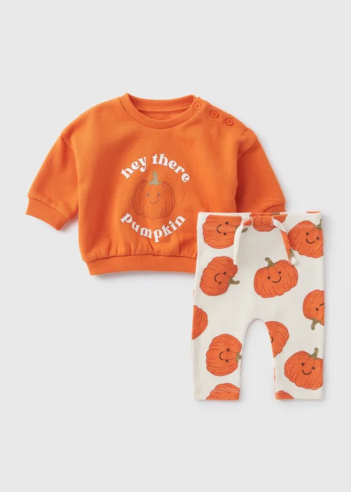 Baby Orange Pumpkin Top & Legging Set (Newborn-23mths) - Age 0 - 3 Months Image 1
