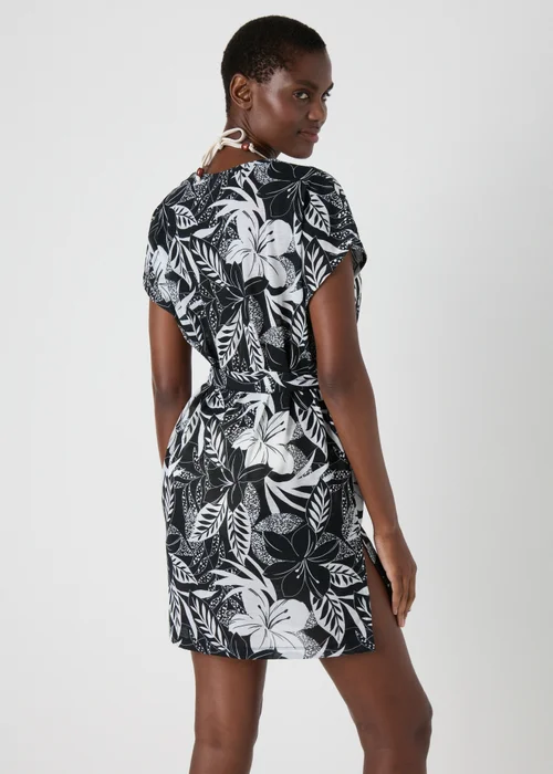 Black Mono Floral Print Kaftan - XS Image 2