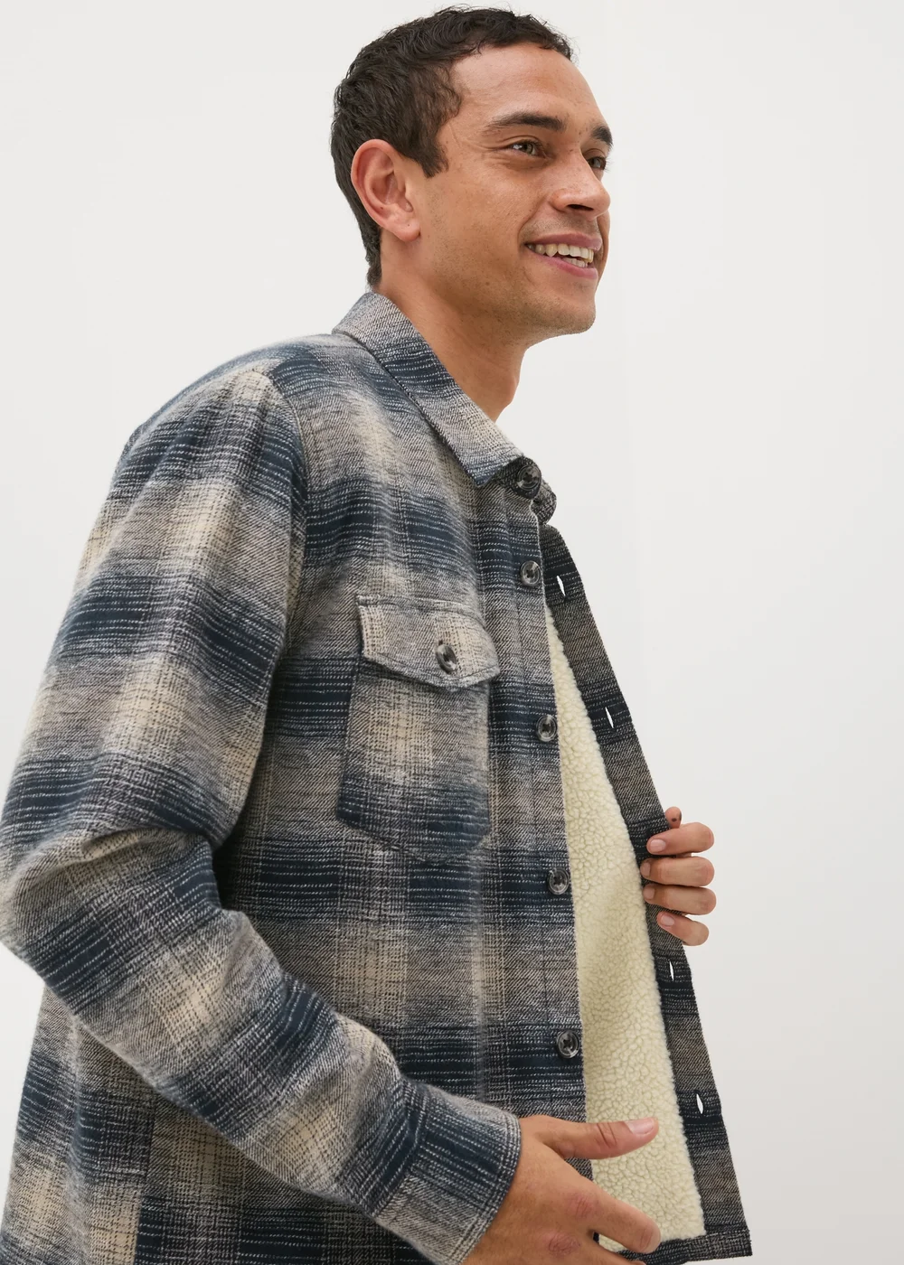 Navy Check Borg Shacket - S Image 2