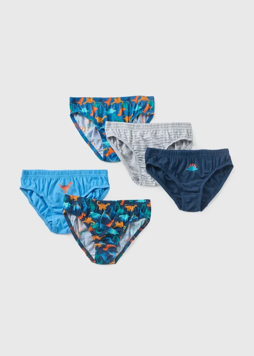 5 Pack Boys Blue Dinosaur Briefs (2-10yrs) - 2-3 Yrs Image 1
