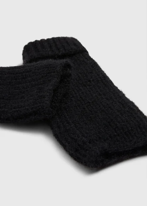 Black Ribbed Gloves - One Size Image 2