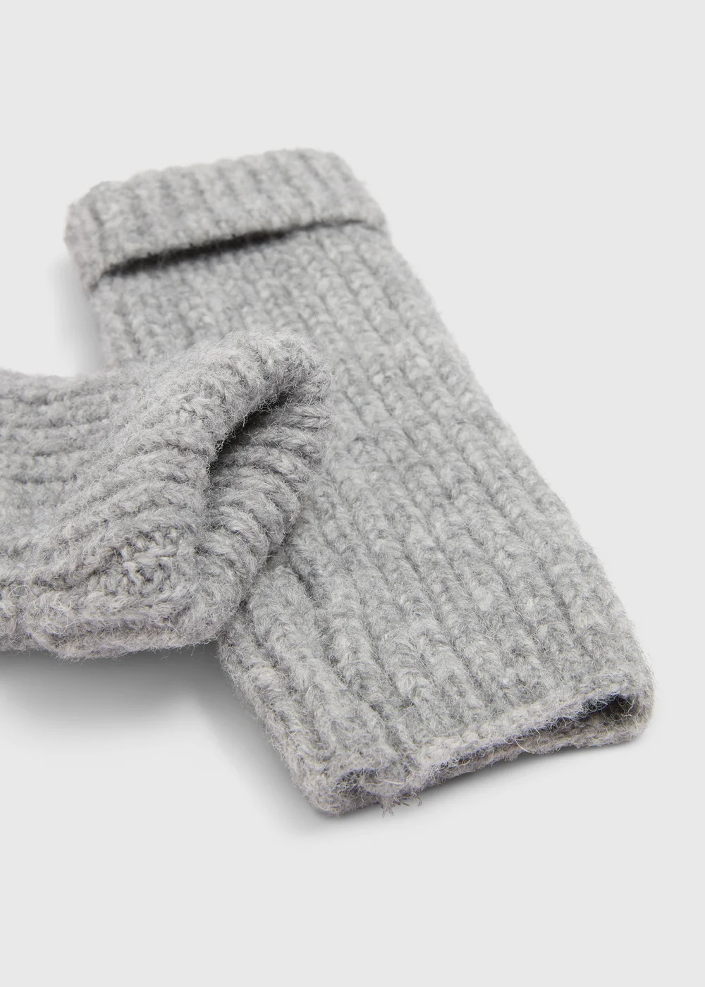 Grey Ribbed Gloves - One Size Image 2