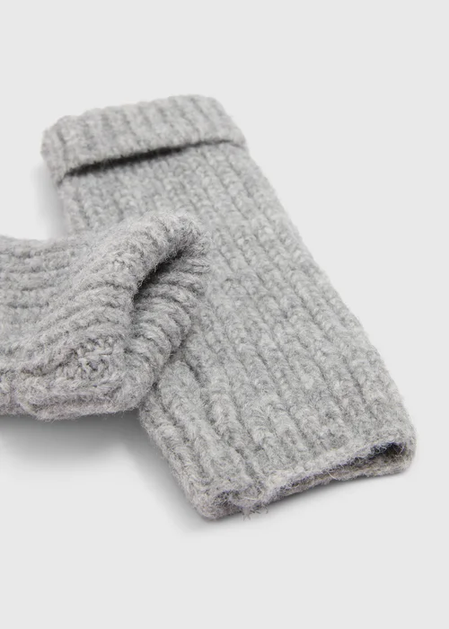 Grey Ribbed Gloves - One Size Image 2