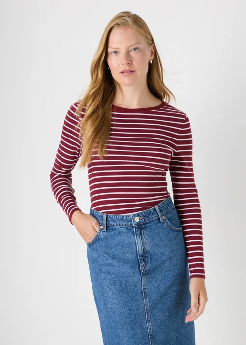Burgundy Stripe Fitted T-Shirt - 8 Image 1