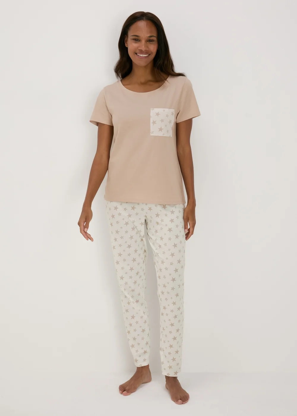 Beige Star Top & Bottoms Pyjama Set - Extra small Image 1