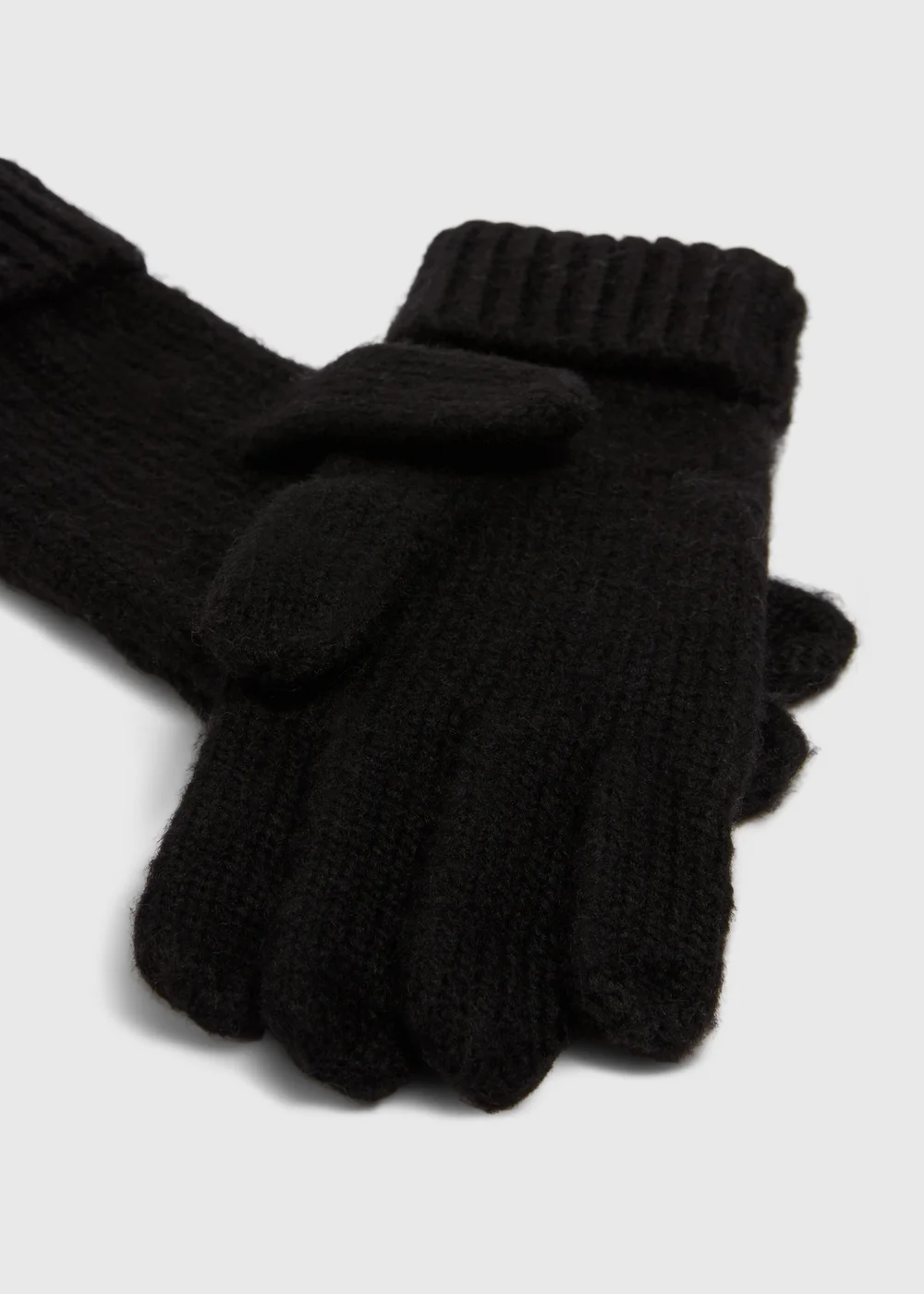 Black Cable Knit Gloves - One Size Image 2