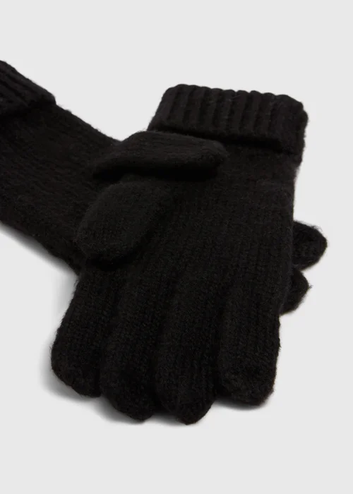 Black Cable Knit Gloves - One Size Image 2