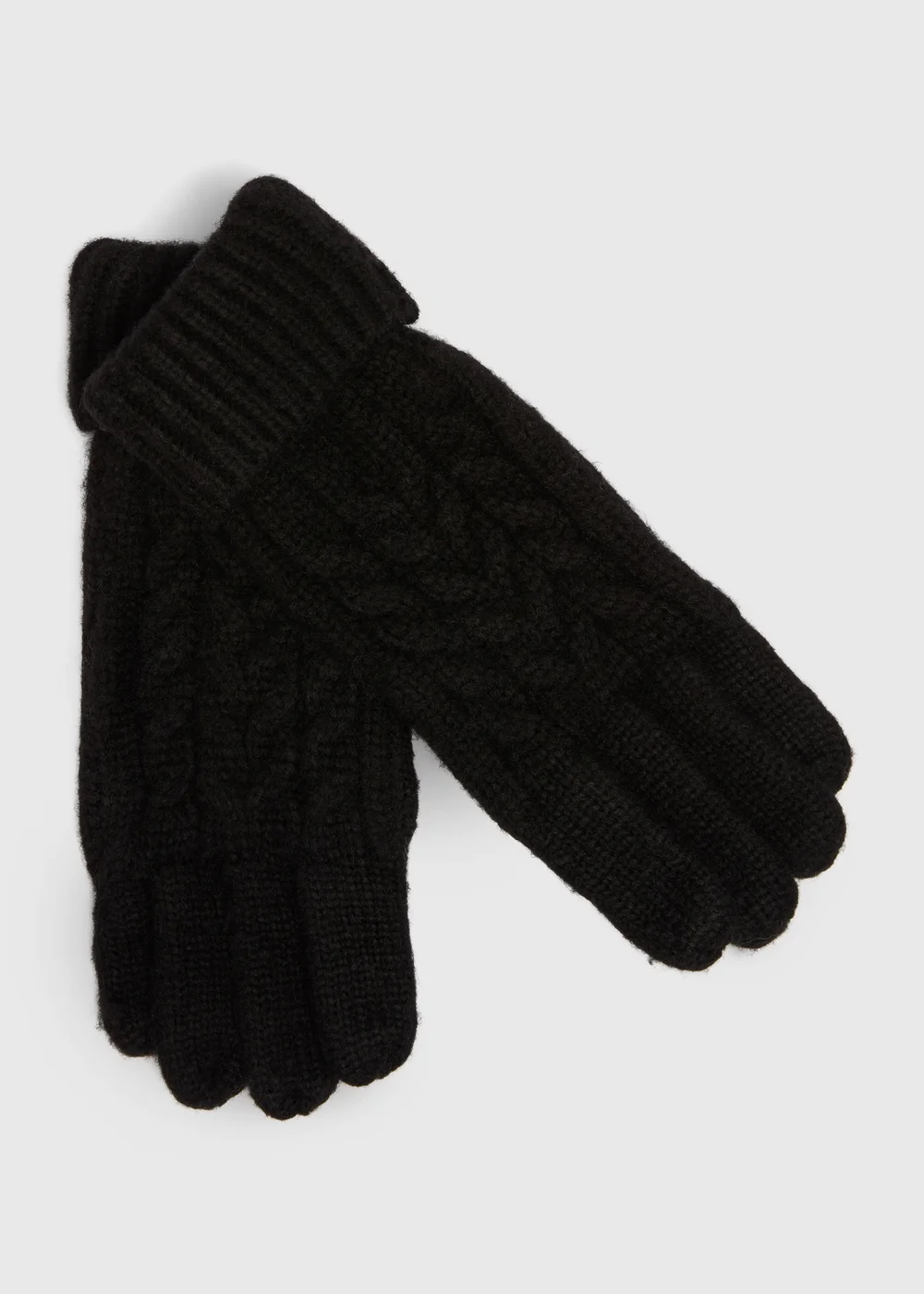 Black Cable Knit Gloves - One Size Image 1