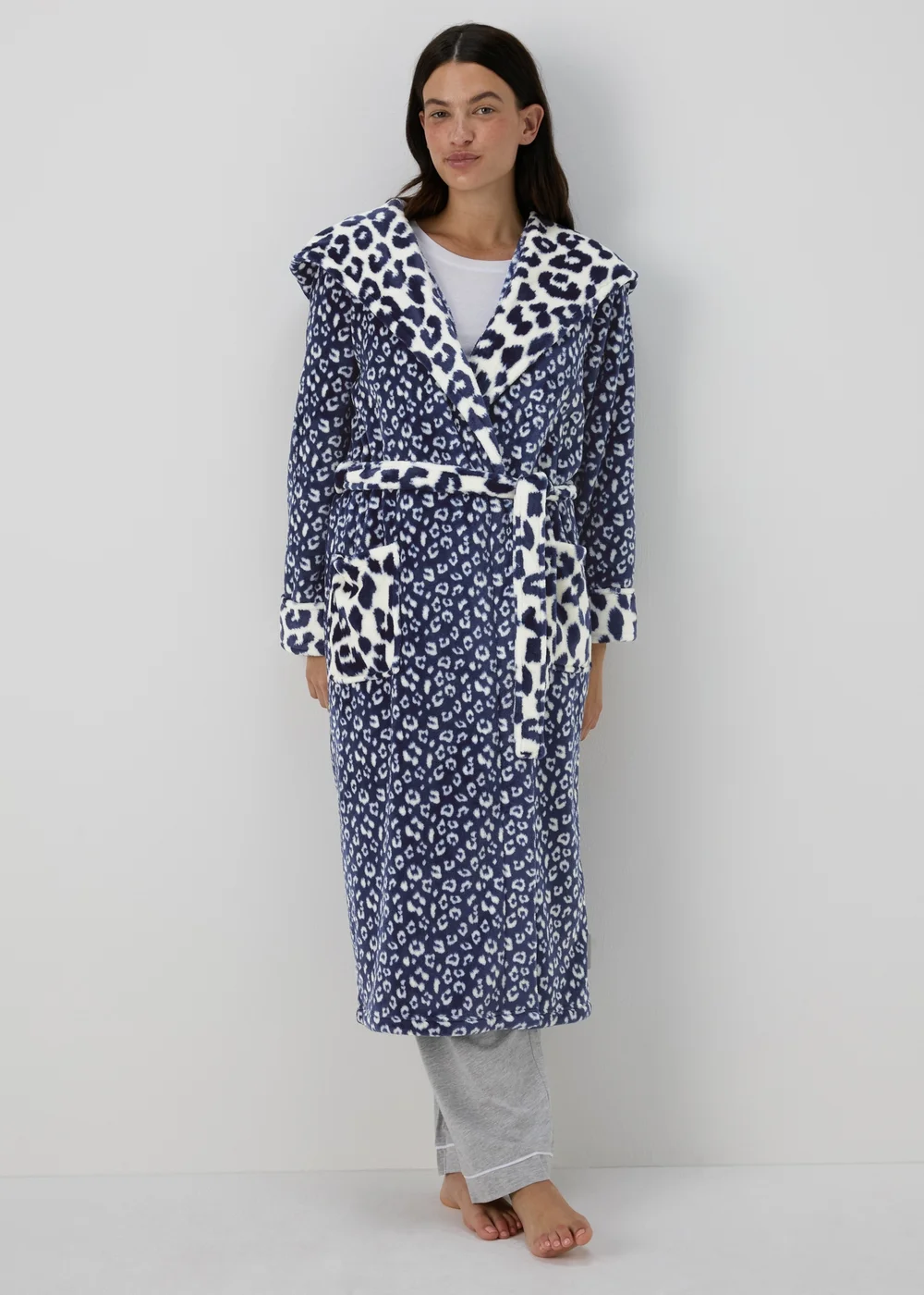 Navy Animal Print Dressing Gown - Extra small Image 1