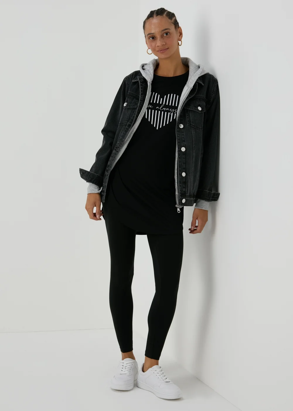 Black Longline Heart Slogan T-Shirt - S Image 4