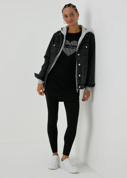 Black Longline Heart Slogan T-Shirt - S Image 4