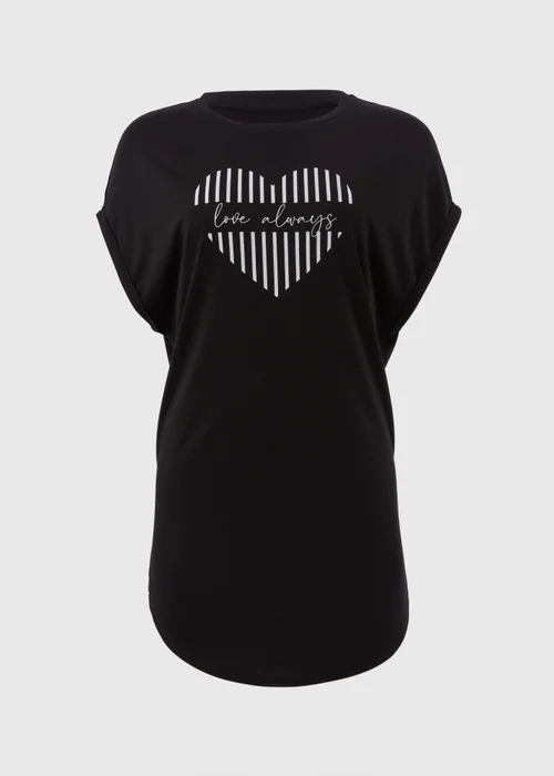 Black Longline Heart Slogan T-Shirt - S Image 5