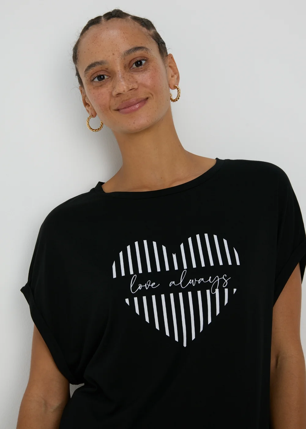 Black Longline Heart Slogan T-Shirt - S Image 3