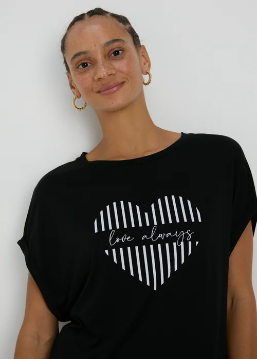 Black Longline Heart Slogan T-Shirt - S Image 3