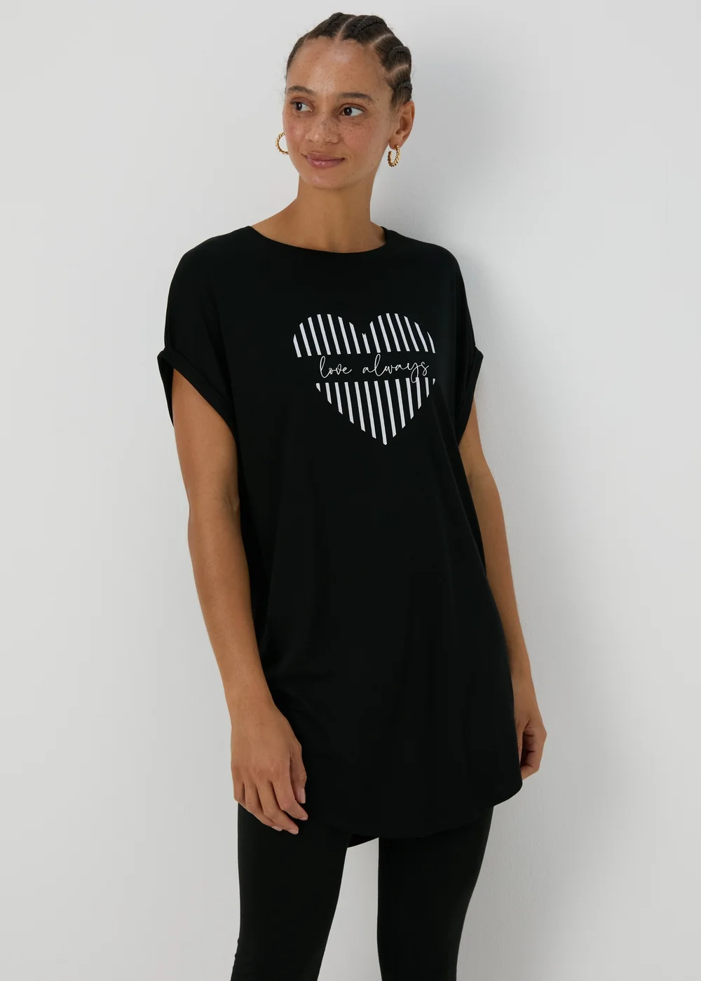 Black Longline Heart Slogan T-Shirt - S Image 1