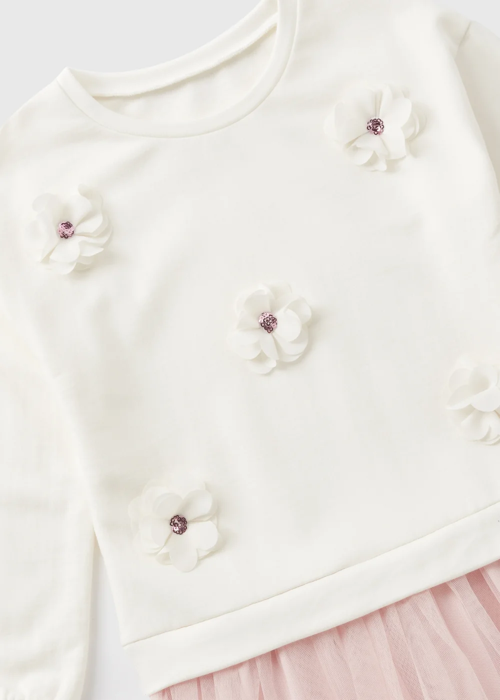 Girls Cream Mesh Flower Sweat Dress (1-7yrs) - Age 2 - 3 Years Image 2