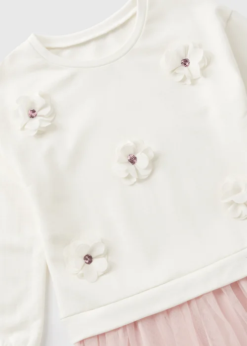 Girls Cream Mesh Flower Sweat Dress (1-7yrs) - Age 2 - 3 Years Image 2