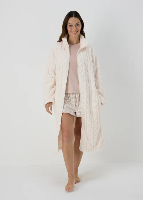 Cream Zip Dressing Gown - Medium Image 1