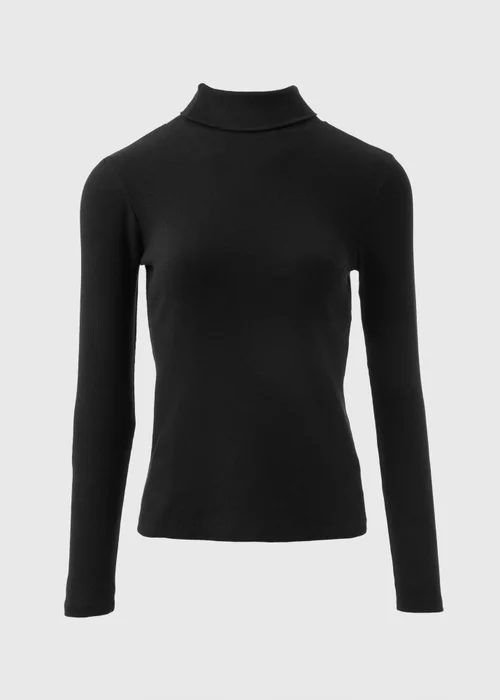 Black Ribbed Roll Neck Top - Size 8 Image 4