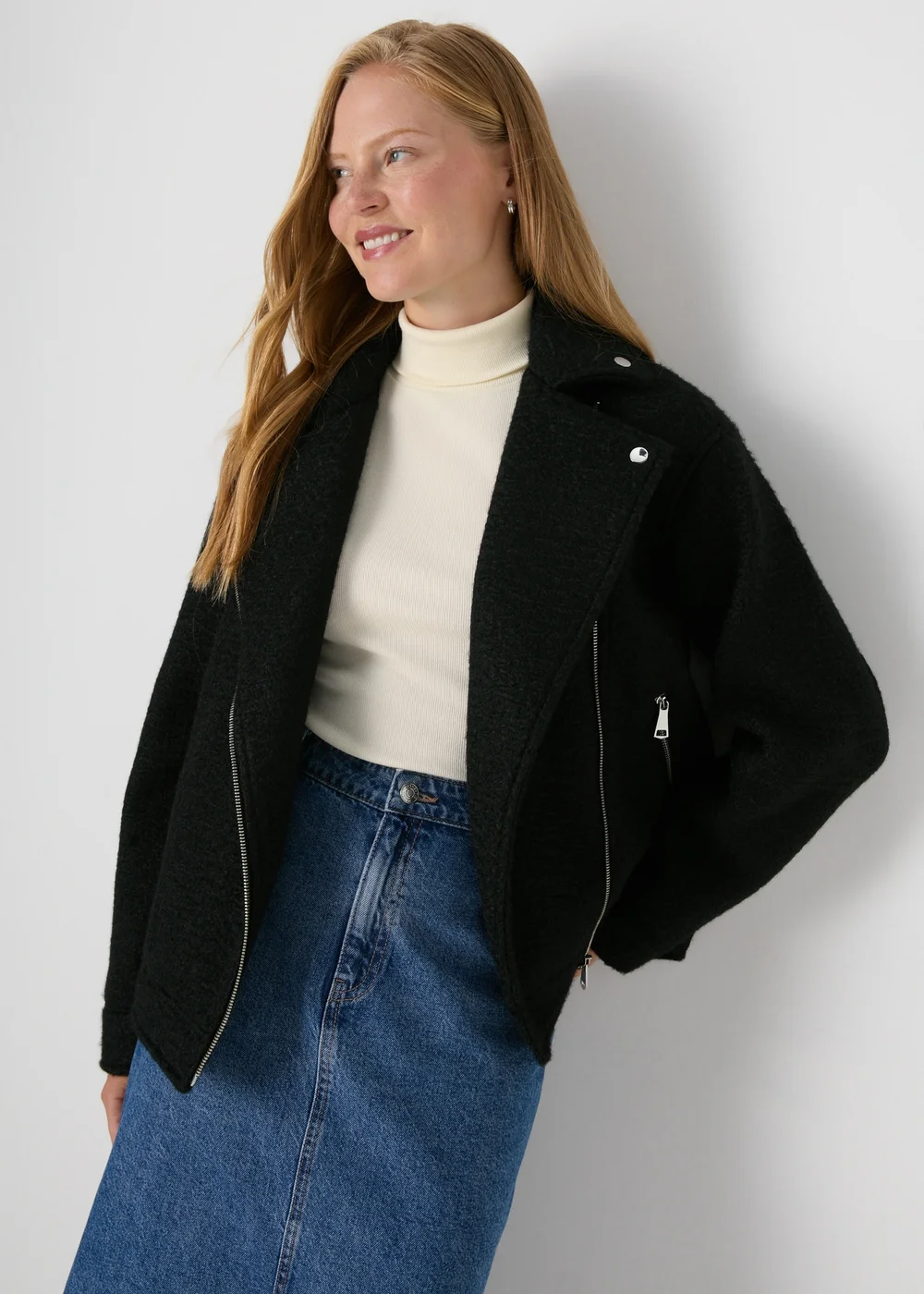 Cream Ribbed Roll Neck Top - 8 Image 3