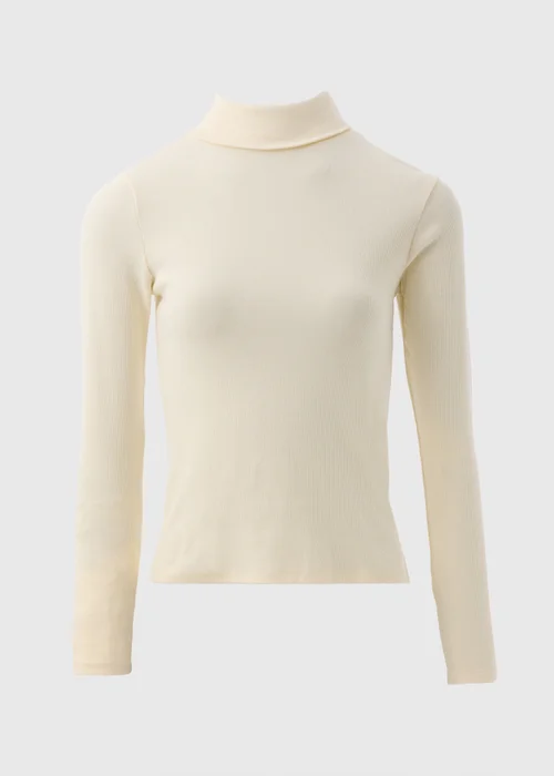 Cream Ribbed Roll Neck Top - 8 Image 4