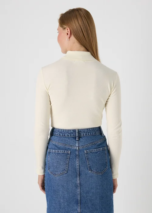 Cream Ribbed Roll Neck Top - 8 Image 2