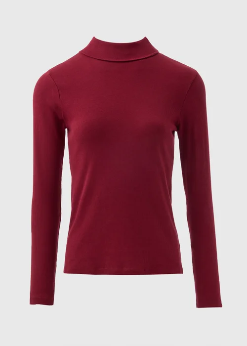 Burgundy Ribbed Roll Neck Top - Size 8 Image 2