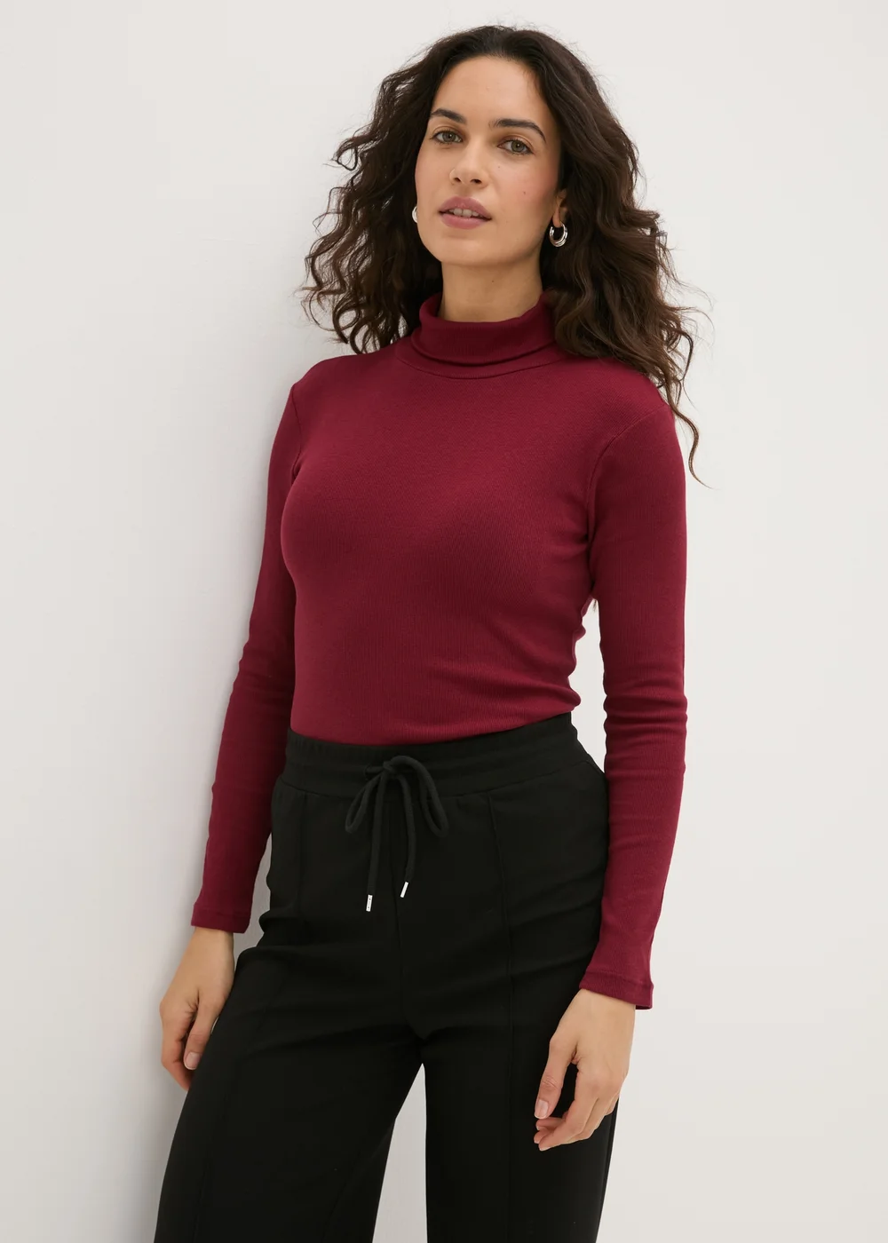 Burgundy Ribbed Roll Neck Top - Size 8 Image 1