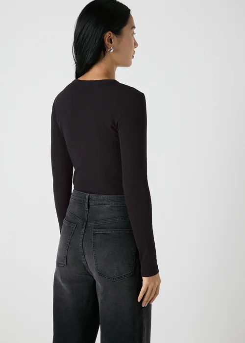 Black Long Sleeve Ribbed Top - Size 8 Image 2