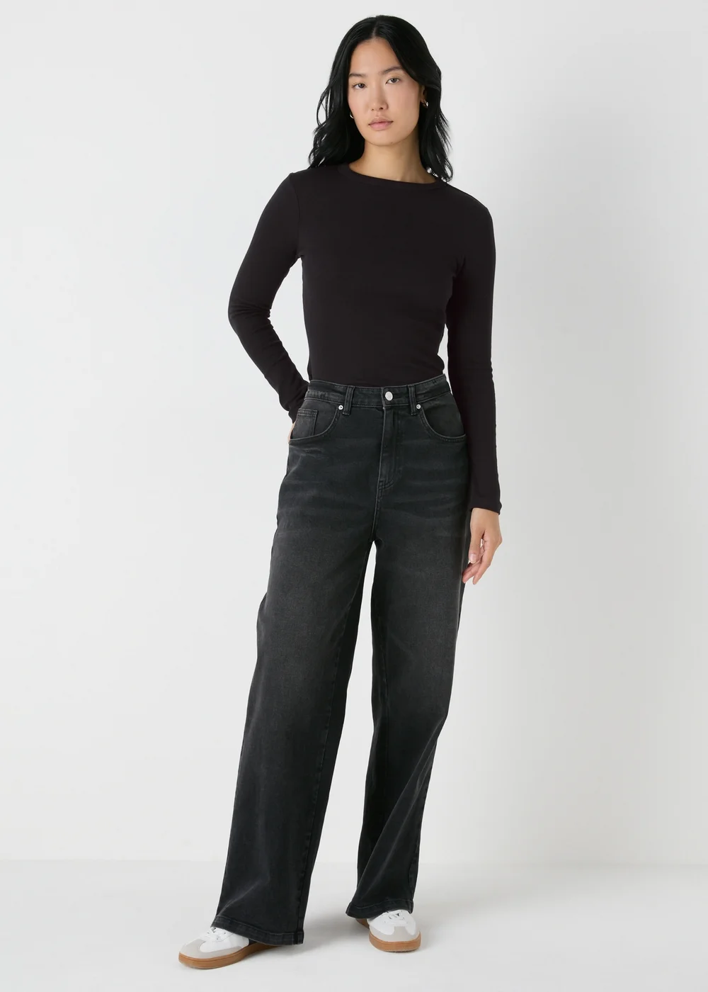 Black Long Sleeve Ribbed Top - Size 8 Image 3